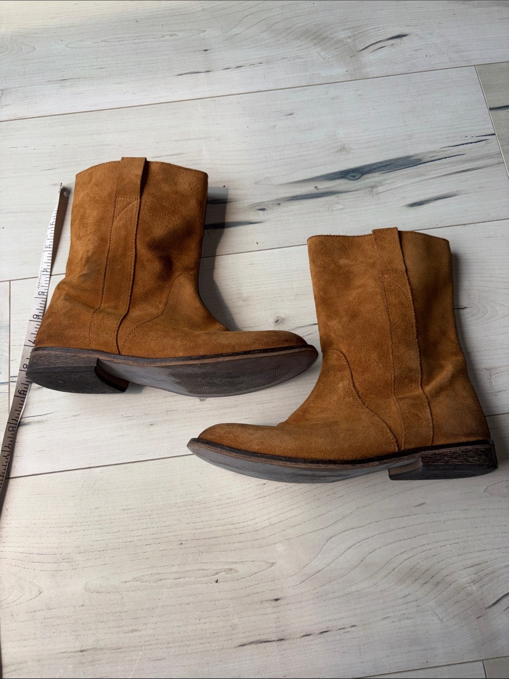 Genuine suede camel ankle boots